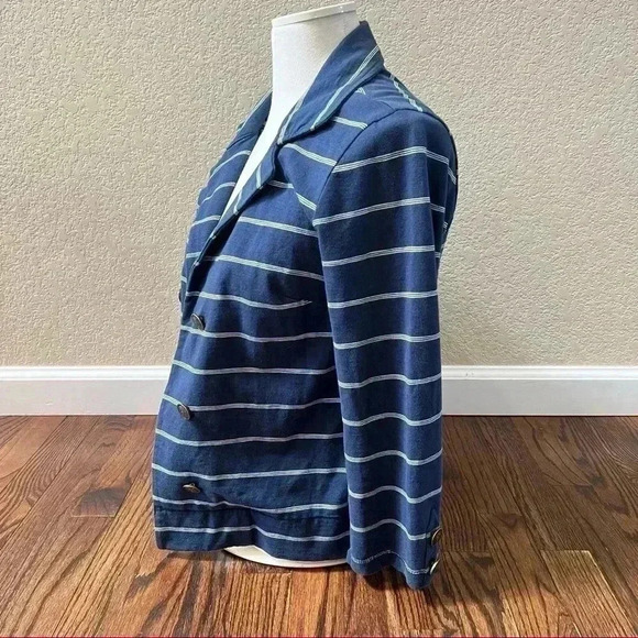 Billabong Lightweight Open Blazer Jacket Navy Blue/White Striped Women Sz Large - Picture 11 of 14